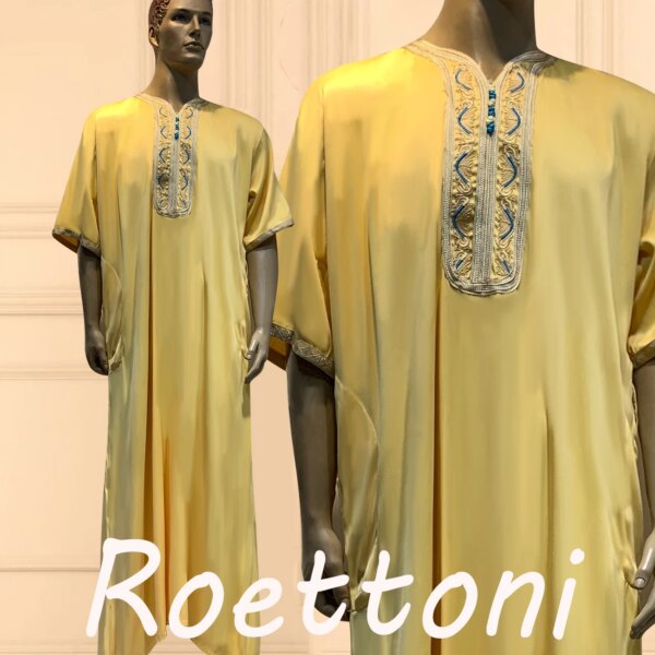 abaya homme Robe de Luxe Brillante à Manches Courtes pour Homme Musulman, Jubba, Thobe