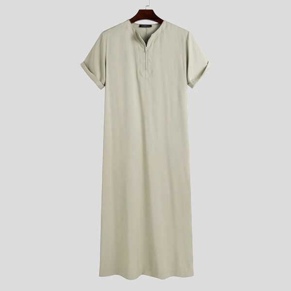 abaya homme Jubba Vintage à Manches Courtes et Col Rond pour Homme, Robes de Style Saoudien avec Fermeture Éclair