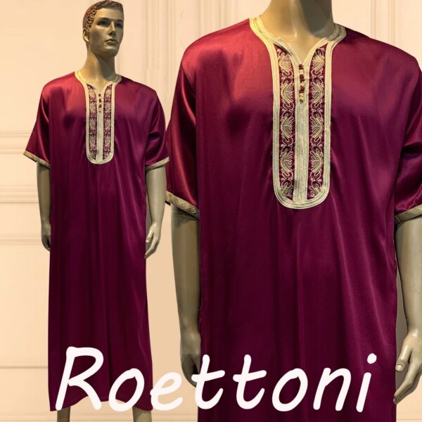 abaya homme Robe de Luxe Brillante à Manches Courtes pour Homme Musulman, Jubba, Thobe