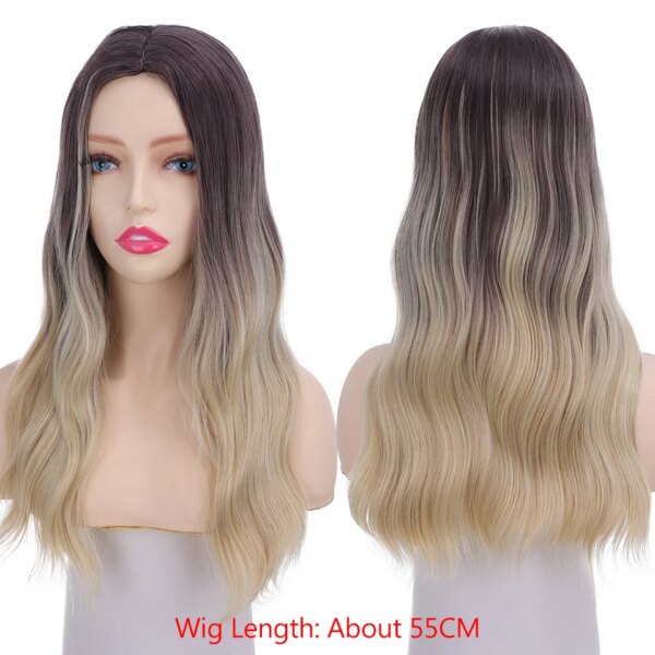 Perruque synthétique longue lisse noire à raie centrale, résistante à la chaleur