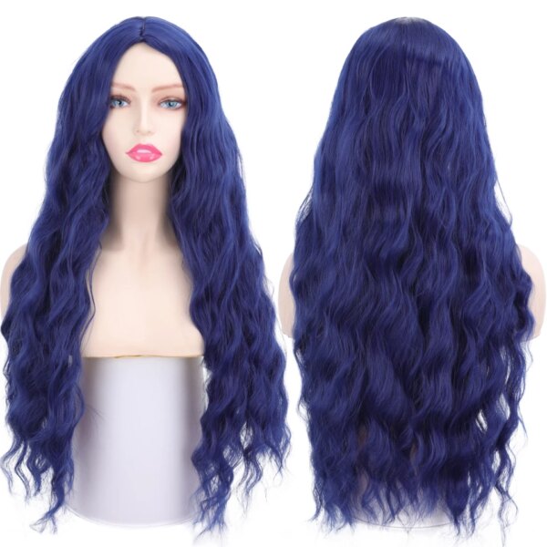 Perruque synthétique longue lisse noire à raie centrale, résistante à la chaleur