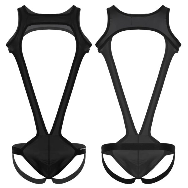 Mankini Sous-vêtements métalliques brillants à larges bretelles pour hommes, poudres bombées
