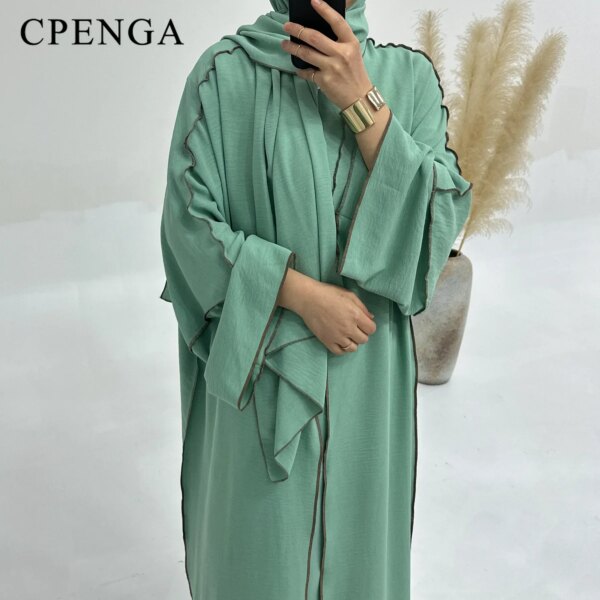 kimono abaya Robe musulmane modeste 3 pièces pour femmes, hijab arabe uni, abaya