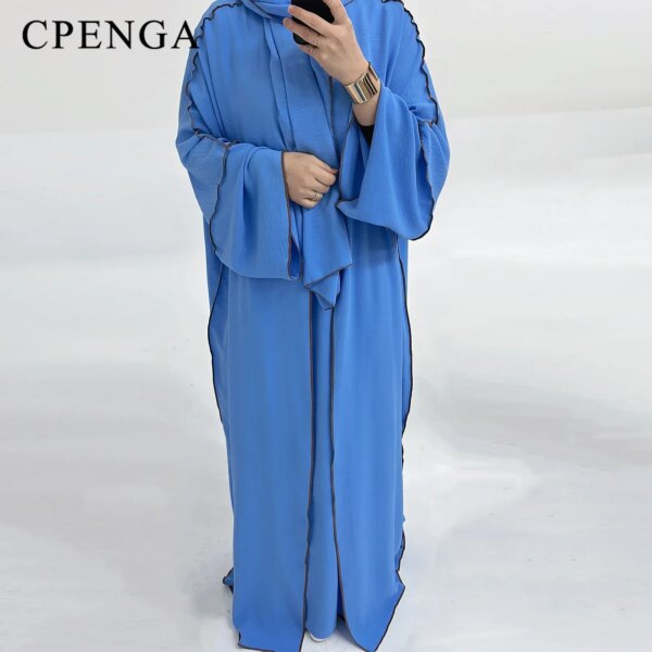 kimono abaya Robe musulmane modeste 3 pièces pour femmes, hijab arabe uni, abaya