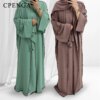kimono abaya Robe musulmane modeste 3 pièces pour femmes, hijab arabe uni, abaya