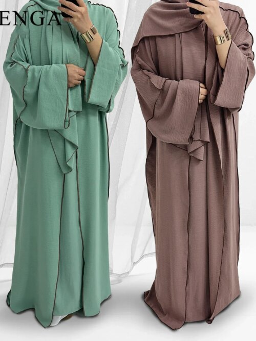 kimono abaya Robe musulmane modeste 3 pièces pour femmes, hijab arabe uni, abaya