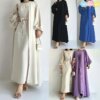 79049-33e614.jpg kimono abaya Robe élégante deux pièces unie Kebaya Ramadan, tenue de plage ouverte sur le devant et abaya nouée à la taille