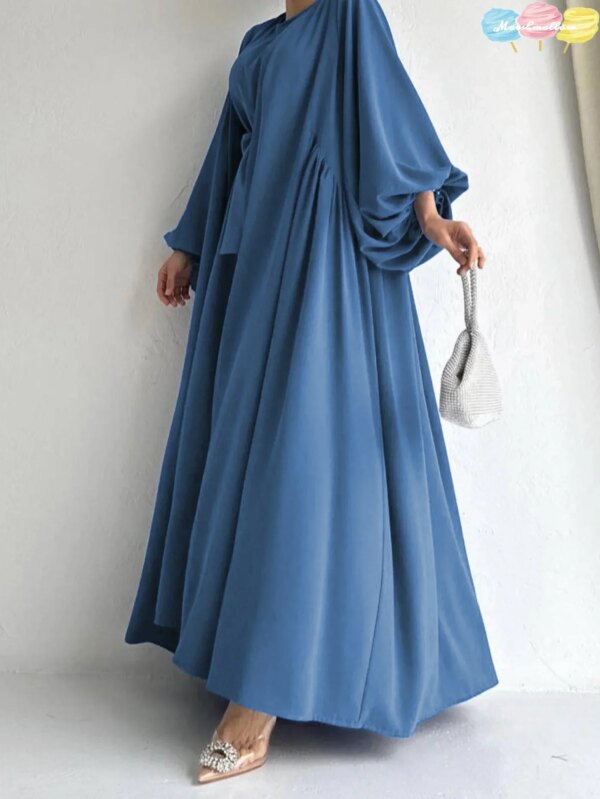 79049-74fe9a.jpg kimono abaya Robe élégante deux pièces unie Kebaya Ramadan, tenue de plage ouverte sur le devant et abaya nouée à la taille