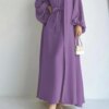 79054-c15811.jpg kimono abaya Robe élégante deux pièces unie Kebaya Ramadan, tenue de plage ouverte sur le devant et abaya nouée à la taille
