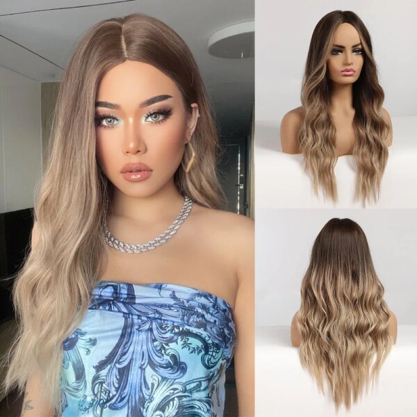 perruque Body Wave synthétique rouge longue