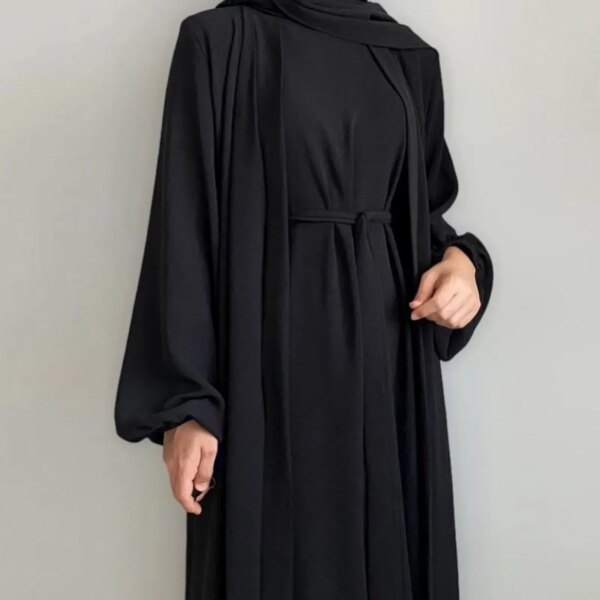 79283-96b1c6.jpg Kimono Abaya Nouvel ensemble abaya en tissu froissé ouvert + longue robe intérieure vêtements islamiques