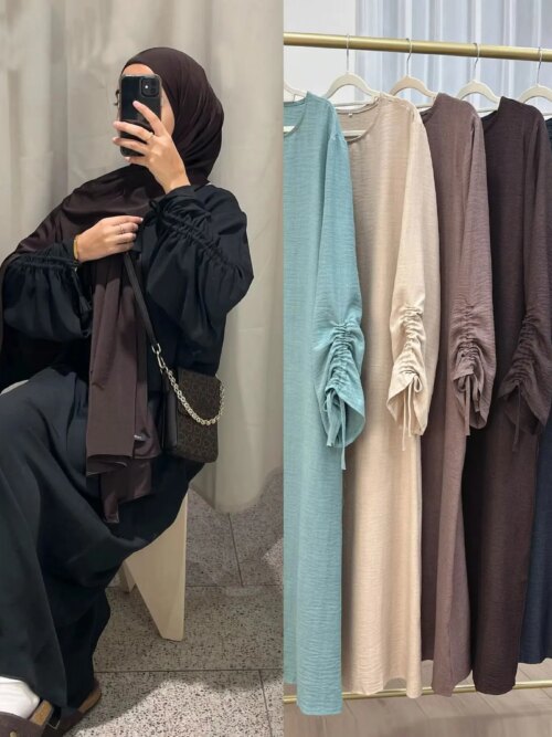Kimono Abaya Robe musulmane longue pour l'Aïd, tenue de prière, abaya, manches à lacets