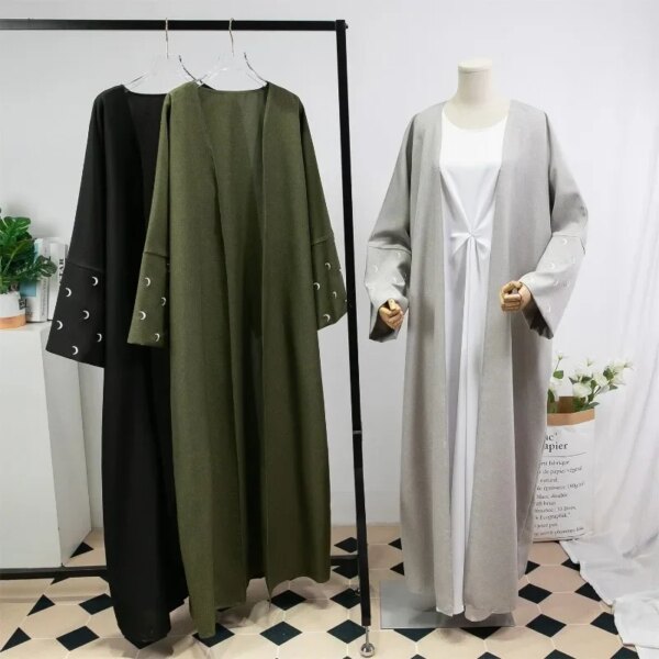 kimono Abayas musulmanes, caftan ample, vêtements islamiques pour femmes, broderie de lune