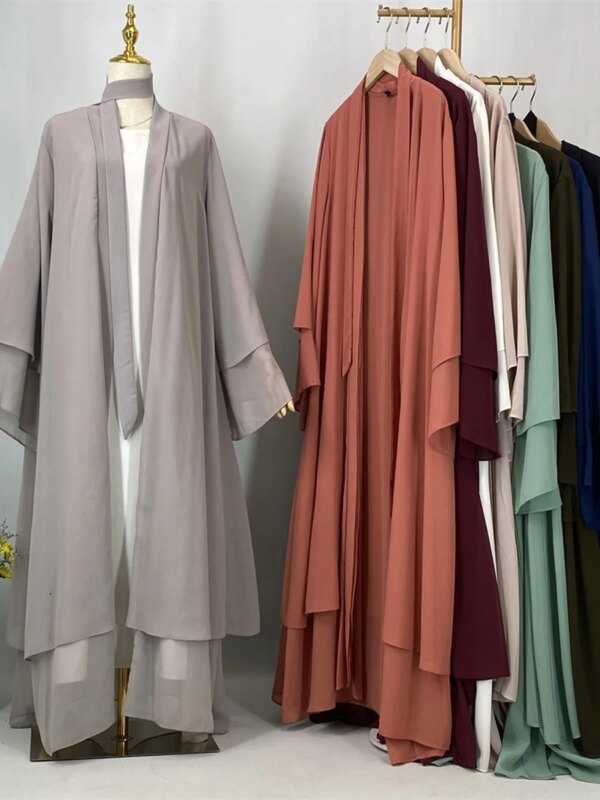 kimono abaya Ramadan Kebaya mousseline de soie ouverte Abaya pour les femmes Robe