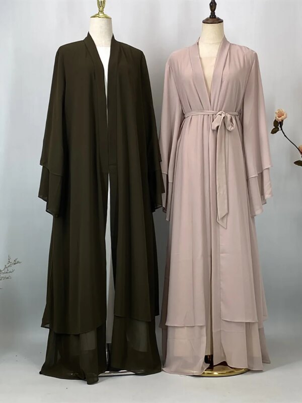 kimono abaya Ramadan Kebaya mousseline de soie ouverte Abaya pour les femmes Robe