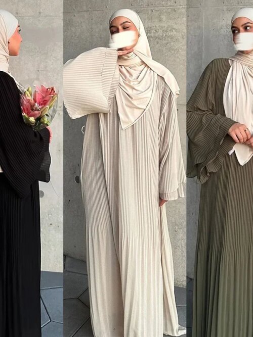 79778-203728.jpg Kimono abaya Eid robe musulmane pour femmes plissée manches évasées Jalabiya