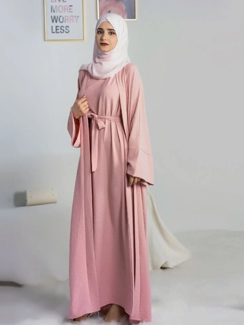 kimono abaya Robe longue cardigan pour femme musulmane, ensemble deux pièces