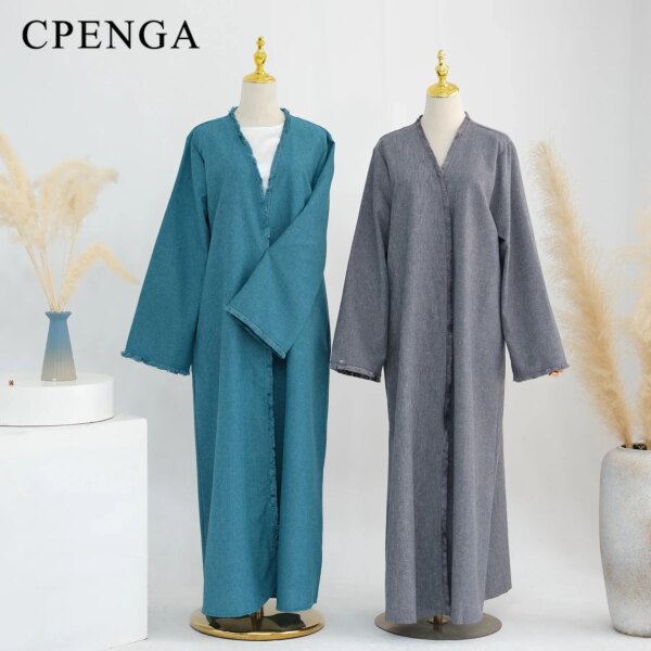 80037-9601dd.jpg Kimono Abaya,Robe musulmane modeste à franges pour femmes, Ramadan , Arabie saoudite, Eid, Dubaï, luxe, islamique, solide, caftan de Turquie