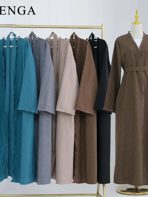 Kimono Abaya,Robe musulmane modeste à franges pour femmes, Ramadan , Arabie saoudite, Eid, Dubaï, luxe, islamique, solide, caftan de Turquie