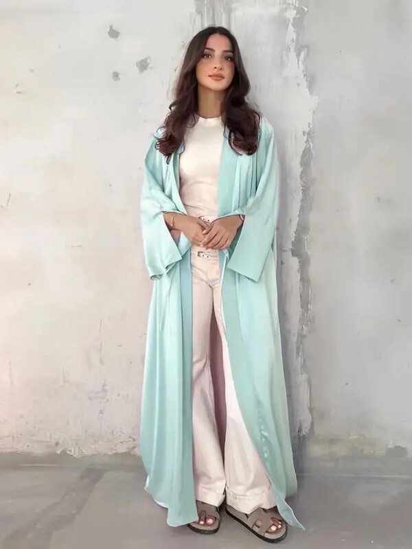 kimono abaya Ramadan Eid modeste plaine Satin ouvert Kimono Abaya Damen
