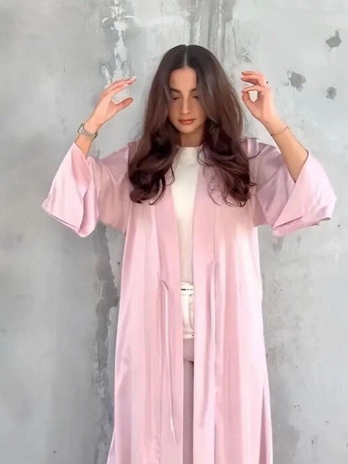 kimono abaya Ramadan Eid modeste plaine Satin ouvert Kimono Abaya Damen