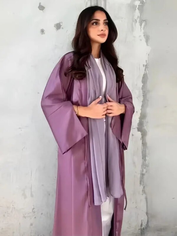 kimono abaya Ramadan Eid modeste plaine Satin ouvert Kimono Abaya Damen