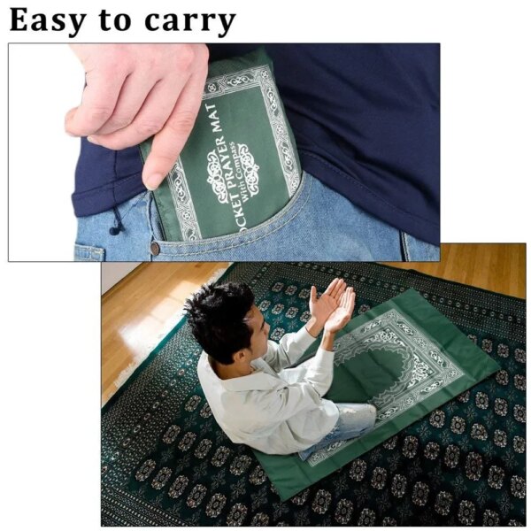 Tapis de prière portable et imperméable avec boussole, idéal pour les voyages, idéal pour les musulmans, 100 x 60 cm