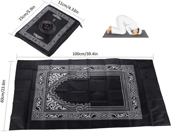 Tapis de prière portable et imperméable avec boussole, idéal pour les voyages, idéal pour les musulmans, 100 x 60 cm