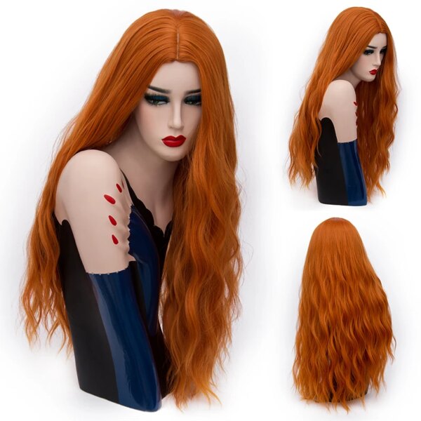 perruque de Cosplay synthétiques ondulées roses longues de 70CM