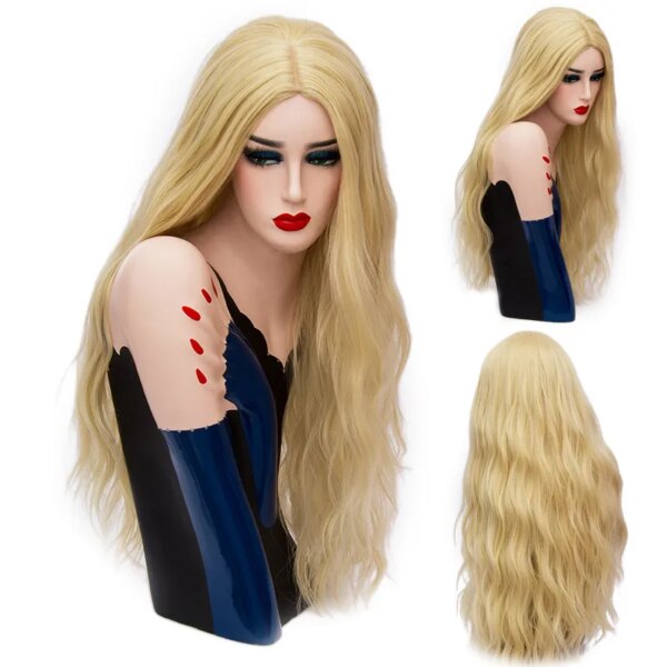 perruque de Cosplay synthétiques ondulées roses longues de 70CM
