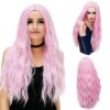 perruque de Cosplay synthétiques ondulées roses longues de 70CM