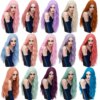 perruque de Cosplay synthétiques ondulées roses longues de 70CM