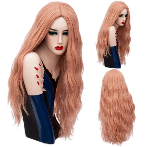 perruque de Cosplay synthétiques ondulées roses longues de 70CM