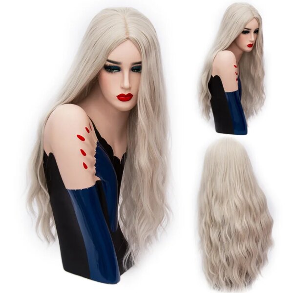 perruque de Cosplay synthétiques ondulées roses longues de 70CM