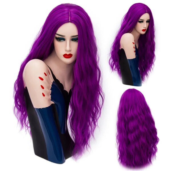 perruque de Cosplay synthétiques ondulées roses longues de 70CM