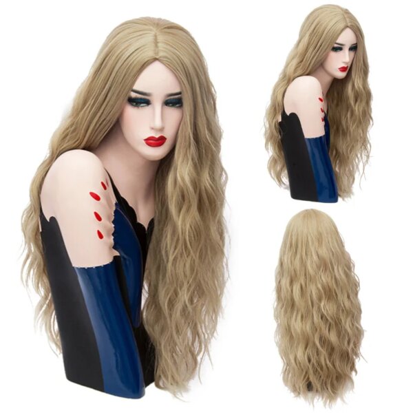 perruque de Cosplay synthétiques ondulées roses longues de 70CM