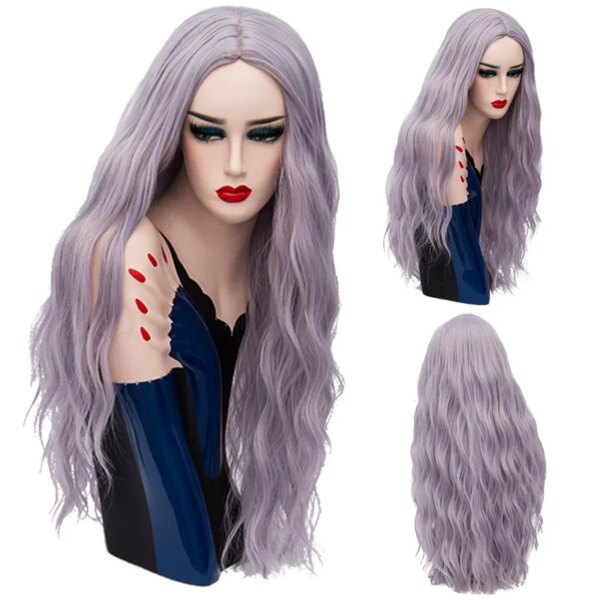 perruque de Cosplay synthétiques ondulées roses longues de 70CM