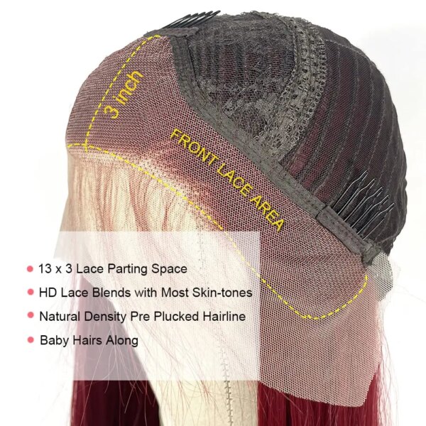 Perruque Lace Front Wig synthétique lisse rouge bordeaux