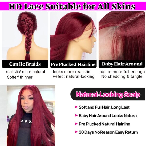 Perruque Lace Front Wig synthétique lisse rouge bordeaux