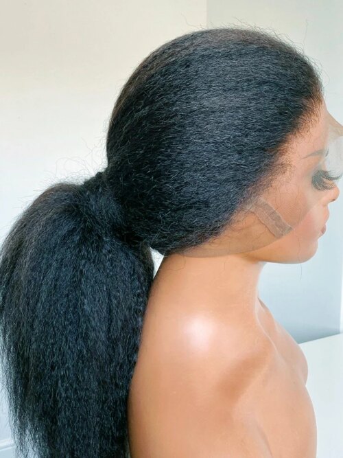 Perruque Lace Front Wig synthétique Yaki noire crépue lisse