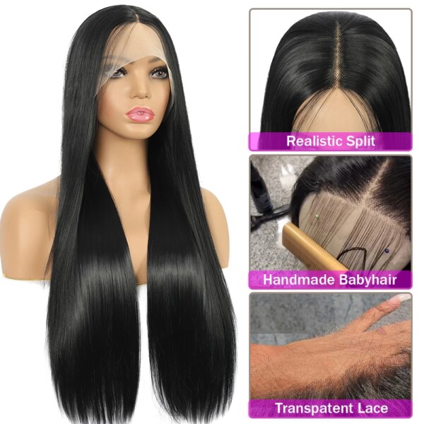 8331-f38d84.jpg Perruque Lace Front wig synthétique noire lisse et longue pour femmes