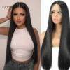 Perruque Lace Front wig synthétique noire lisse et longue pour femmes