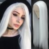 Perruque Lace Front wig synthétique noire lisse et longue pour femmes