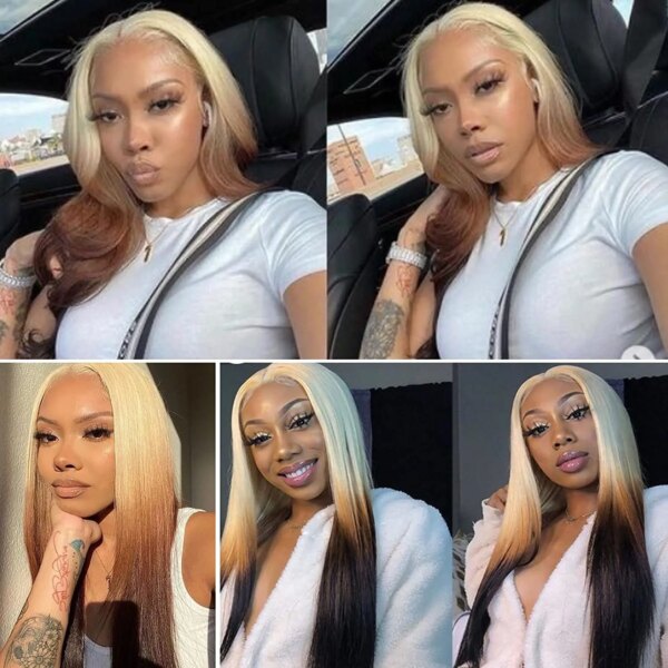 Perruque Lace Front Wig synthétique lisse ombrée brune Blonde