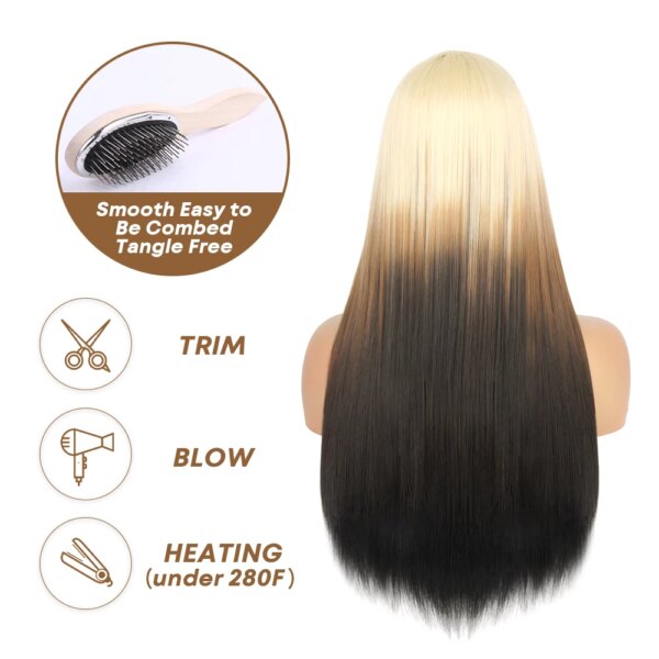 Perruque Lace Front Wig synthétique lisse ombrée brune Blonde