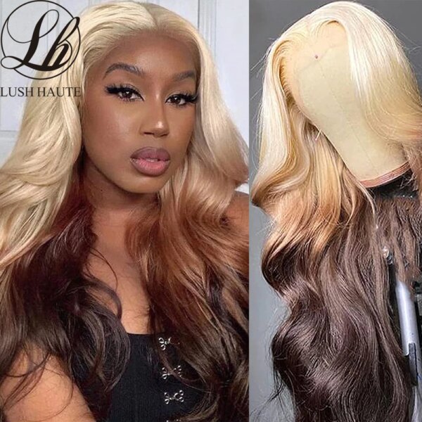 Perruque Lace Front Wig synthétique lisse ombrée brune Blonde