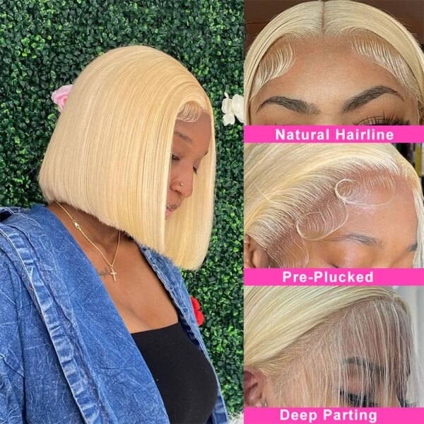 Perruque Bob Lace Frontal Wig synthétique lisse Blonde 613