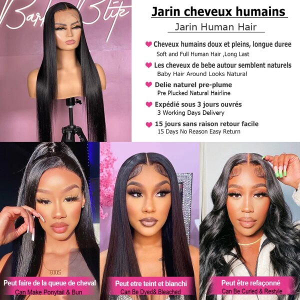 perruque bresilienne naturelle, cheveux lisses, 13x4, pre-plucked