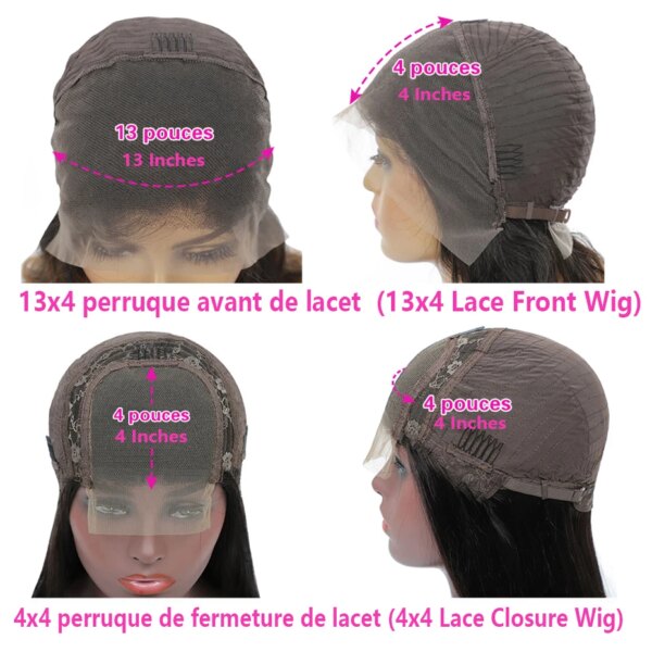 perruque bresilienne naturelle, cheveux lisses, 13x4, pre-plucked