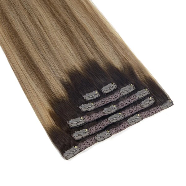 extension cheveux naturels Remy lisses avec Clips, 70g, noir, brun clair, ombré miel